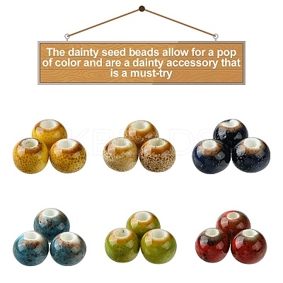 6 Colors Handmade Fancy Antique Glazed Porcelain Ceramic Round Beads PORC-FS0001-02-1