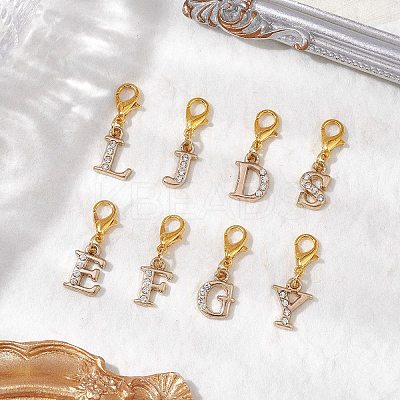 26Pcs Letter A~Z Alloy Rhinestone Pendant Decorations HJEW-JM02653-1