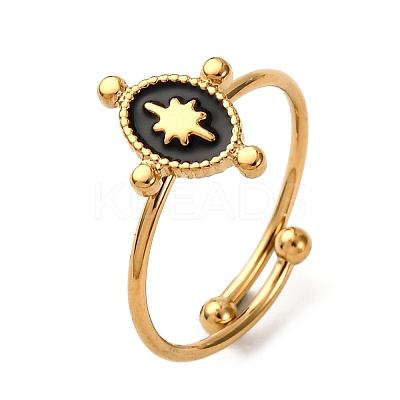 304 Stainless Steel Enamel Cuff Rings for Women RJEW-F194-04G-1