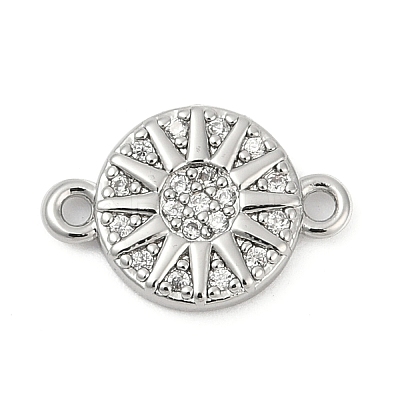 Brass Micro Pave Clear Cubic Zirconia Sun Connector Charms KK-P302-12P-1