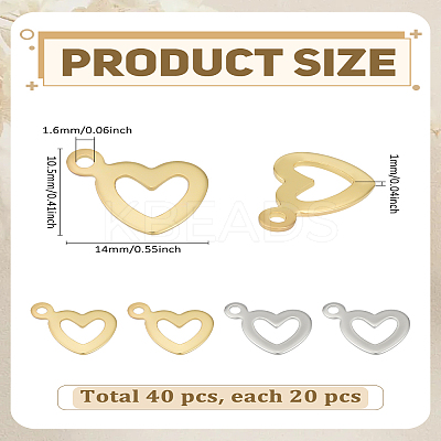 40Pcs 2 Colors 304 Stainless Steel Open Heart Pendants STAS-LP0004-24-1