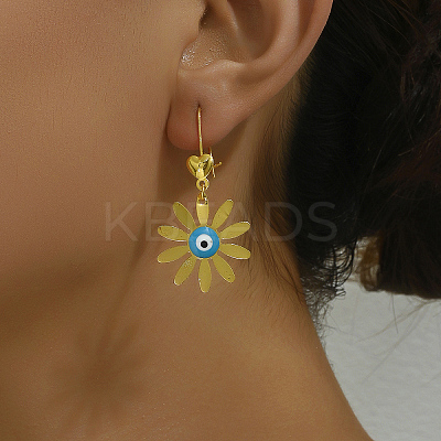 Classic Fashionable Alloy Dainty Daisy with Evil Eye Hoop Earrings YK6295-1