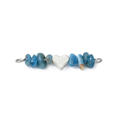 16Pcs 16 Styles Mixed Gemstone Chip Beaded with Brass Heart Connector Charms PALLOY-JF03059-02-1
