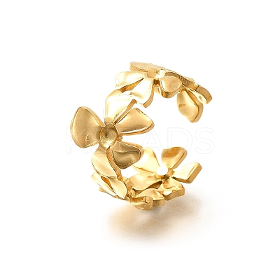 Flower 201 Stainless Steel Open Cuff Ring for Women LS-RJEW-A053-02D-G-1