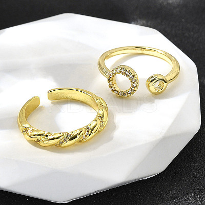 2Pcs 2 Styles Brass Micro Pave Clear Cubic Zirconia Cuff Rings for Women RJEW-S399-02G-1