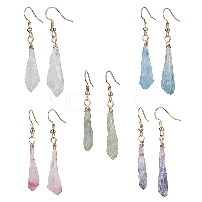 Dyed Natural Quartz Crystal Dangle Earrings EJEW-JE05487-1