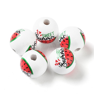 Summer Theme Printed Wood European Beads LS-WOOD-M010-06D-1