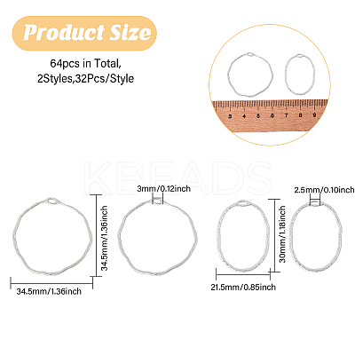 64Pcs 2 Styles Alloy Open Back Bezel Pendants FIND-CA0009-34B-1