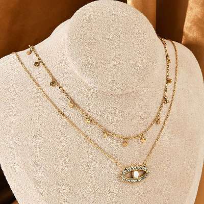 304 Stainless Steel Stackable Double Layer Necklaces NJEW-S435-03G-A-1