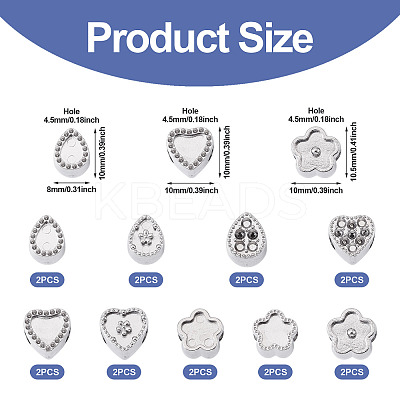 18Pcs 9 Styles 304 Stainless Steel European Bead Rhinestone Settings STAS-TA0003-15-1