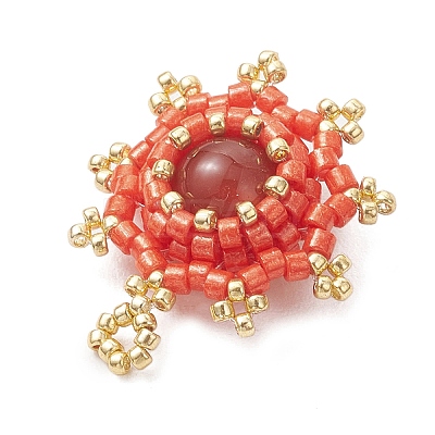 Natural Carnelian(Dyed & Heated) with Glass Seed Beaded Pendants PALLOY-MZ01275-02-1