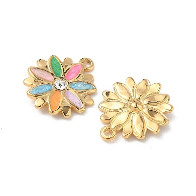 304 Stainless Steel Enamel Rhinestone Flower Pendants STAS-U057-04G-1