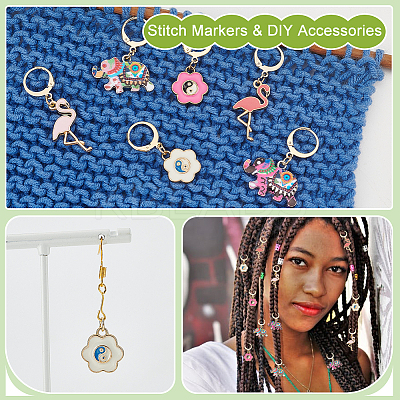 Flamingo/Yin Yang Flower/Elephant Alloy Enamel Pendant Stitch Markers HJEW-AB00460-1