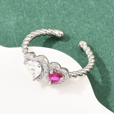 Brass Micro Pave Cubic Zirconia Cuff Open Rings for Women RJEW-C153-04P-02-1