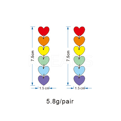 Rainbow Color Pride Flag Acrylic Heart Dangle Stud Earrings RABO-PW0001-012P-1