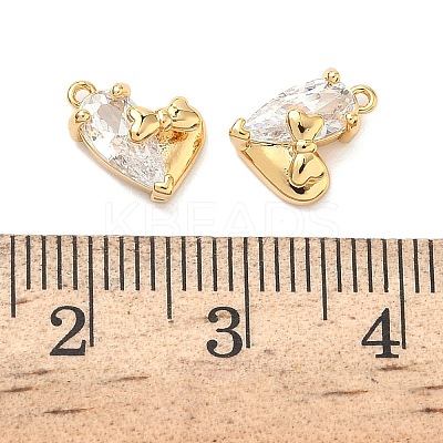 Brass Micro Pave Cubic Zirconia Heart with Bowknot Charms KK-A281-05G-1