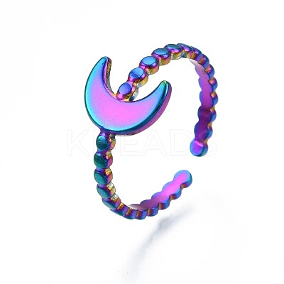 304 Stainless Steel Crescent Moon Cuff Ring RJEW-N038-107-1