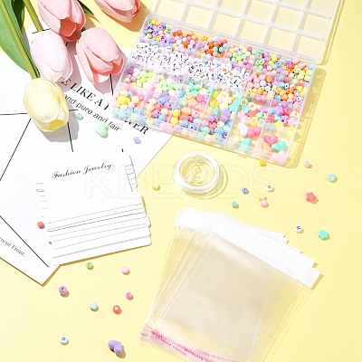 DIY Flat Round & Heart Acrylic & Plastic Beads Bracelets Making Kits DIY-FS0006-41-1