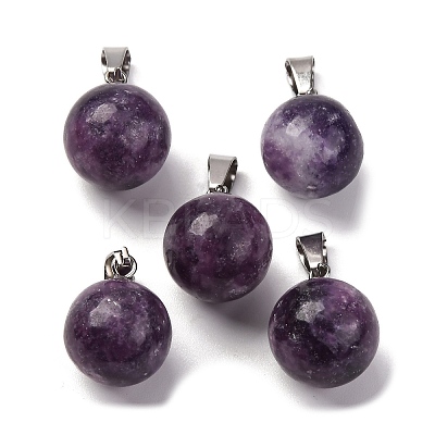 Round Natural Lepidolite Pendants G-Q434-20-1