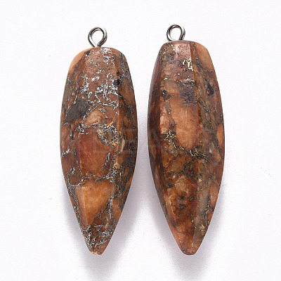 Faceted Teardrop Assembled Synthetic Regalite/Imperial Jasper/Sea Sediment Jasper & Natural Pyrite Big Pendants G-R484-02-1