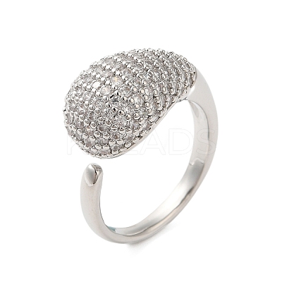 Teardrop Brass Micro Pave Clear Cubic Zirconia Open Cuff Rings for Women RJEW-A046-07P-1