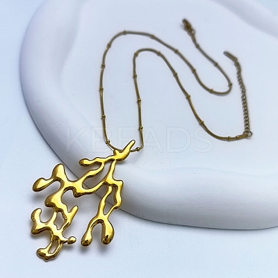 304 Stainless Steel Coral Shaped Pendant Necklaces for Women NJEW-L467-04G-1
