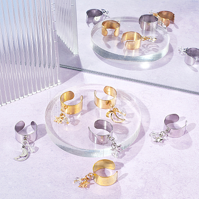 8Pcs 4 Style 304 Stainless Steel Open Cuff Rings Set RJEW-AB00011-1