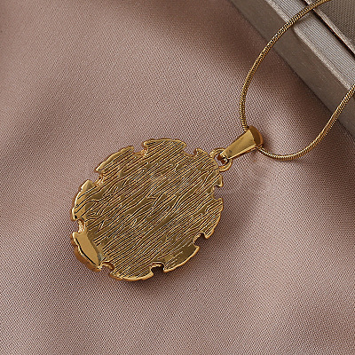 304 Stainless Steel Enamel Oval with Flower Pendant Necklaces with Imitation Pearl UX2387-1