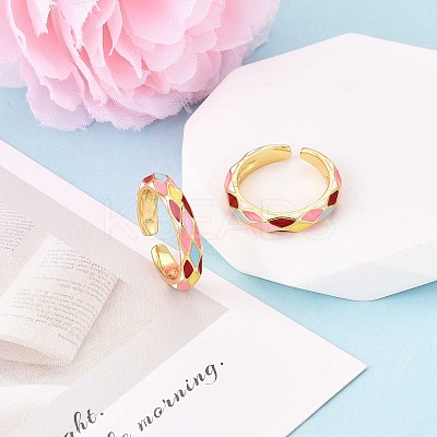 Brass and Enamel Cuff Rings for Women KK-T071-83G-1