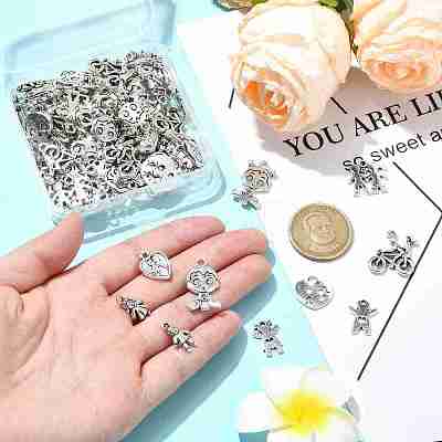 100Pcs 10 Styles Tibetan Style Alloy Pendants FIND-CJ0002-30-1