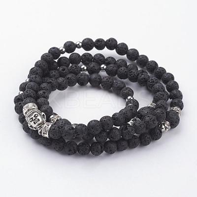 Natural Lava Rock Beaded Wrap Bracelets BJEW-JB02582-1
