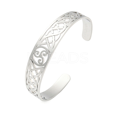 Non-Tarnish 304 Stainless Steel Triquetra/Trinity Knot Hollow Open Cuff Bangles BJEW-S154-02P-1