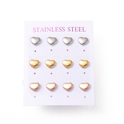 6 Pairs 304 Stainless Steel Heart Stud Earrings for Women EJEW-A067-21-1