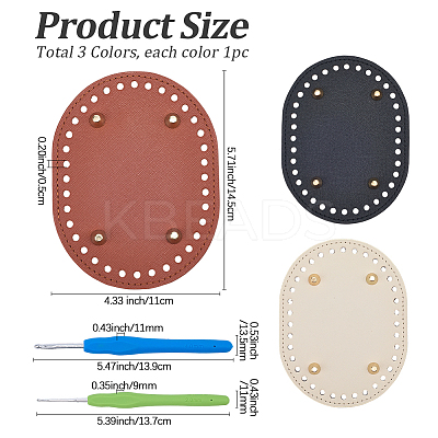 3Pcs 3 Colors Oval PU Leahter Knitting Crochet Bags Bottom AJEW-CL0001-76-1