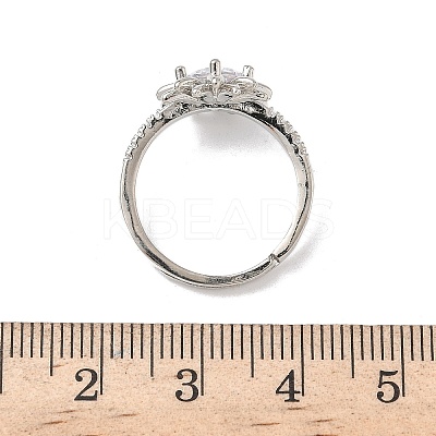Flower Brass with Clear Cubic Zirconia Finger Rings for Women RJEW-Z111-01P-1