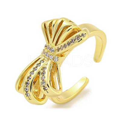 Bowknot Brass Micro Pave Clear Cubic Zirconia Cuff Rings RJEW-L113-003G-1