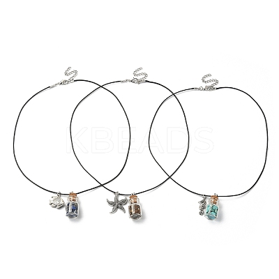 3Pcs 3 Styles Natural & Synthetic Mixed Gemstone Chips Wish Bottle Pendant Necklaces Set NJEW-FZ00013-1