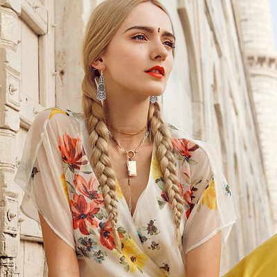 4 Sets 4 Style Tibetan Style Alloy Geometry Dangle Earrings for Women EJEW-AN0003-86-1