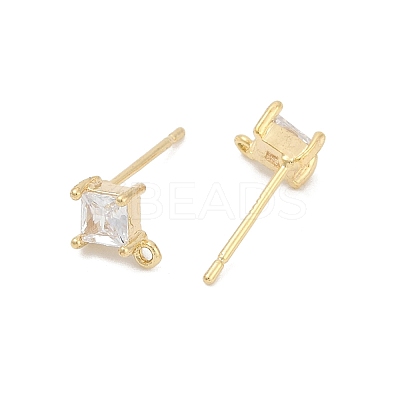 Brass Micro Pave Clear Cubic Zirconia Stud Earring Findings KK-Z099-02G-03-1