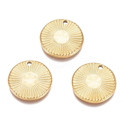 Textured Flat Round 304 Stainless Steel Pendants STAS-G218-06G-1