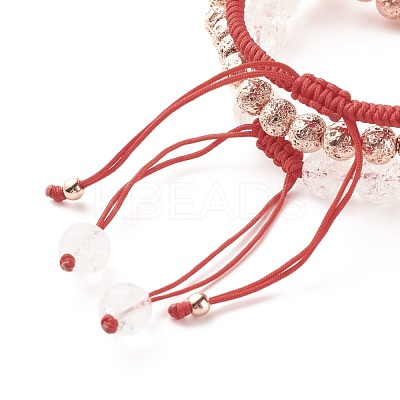 Natural Crackle Quartz & Lava Rock Braided Bead Bracelets Set BJEW-JB07212-02-1
