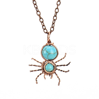 Synthetic Turquoise Spider Pendant Necklaces PW-WG57689-09-1