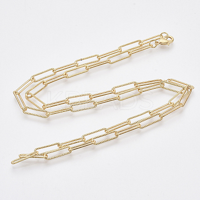 Brass Textured Paperclip Chain Necklace Making MAK-S072-01B-G-1