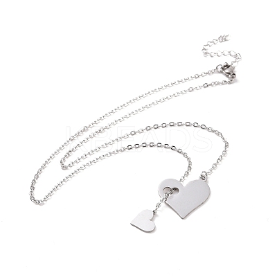 Non-Tarnish 302 Stainless Steel Heart Puzzle Pendant Lariat Necklaces LS-NJEW-I118-01P-1