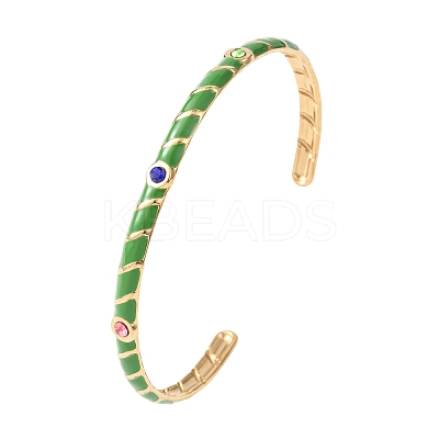 304 Stainless Steel Enamel Cuff Bangles for Women LS-BJEW-H637-02A-G-1