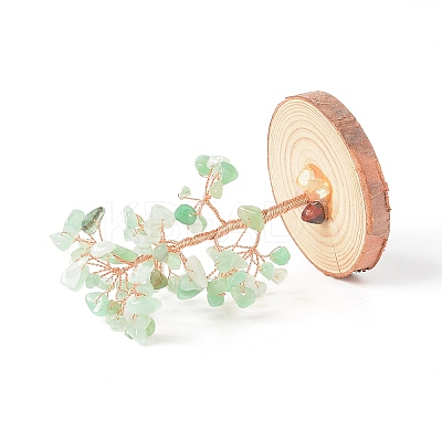 Natural Green Aventurine Chips with Brass Wrapped Wire Money Tree on Wood Base Display Decorations DJEW-B007-05D-1