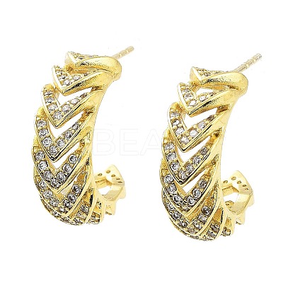 Letter C Rack Plating Brass Micro Pave Clear Cubic Zirconia Stud Earrings for Women KK-Z038-13G-1