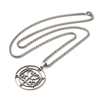 Non-Tarnish Flat Round with Demon Seal Pendant Necklaces LS-NJEW-C044-03P-1