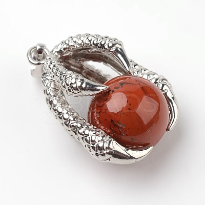 Eagle Claw Alloy Natural Red Jasper Pendants G-L455-A23-1