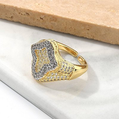 Brass Micro Pave Clear Cubic Zirconia Cuff Rings for Women RJEW-U041-03G-1
